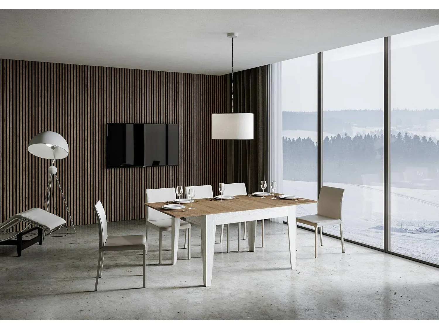 Verlängerbarer Tisch aus Eiche und Esche, 90x120/180 cm