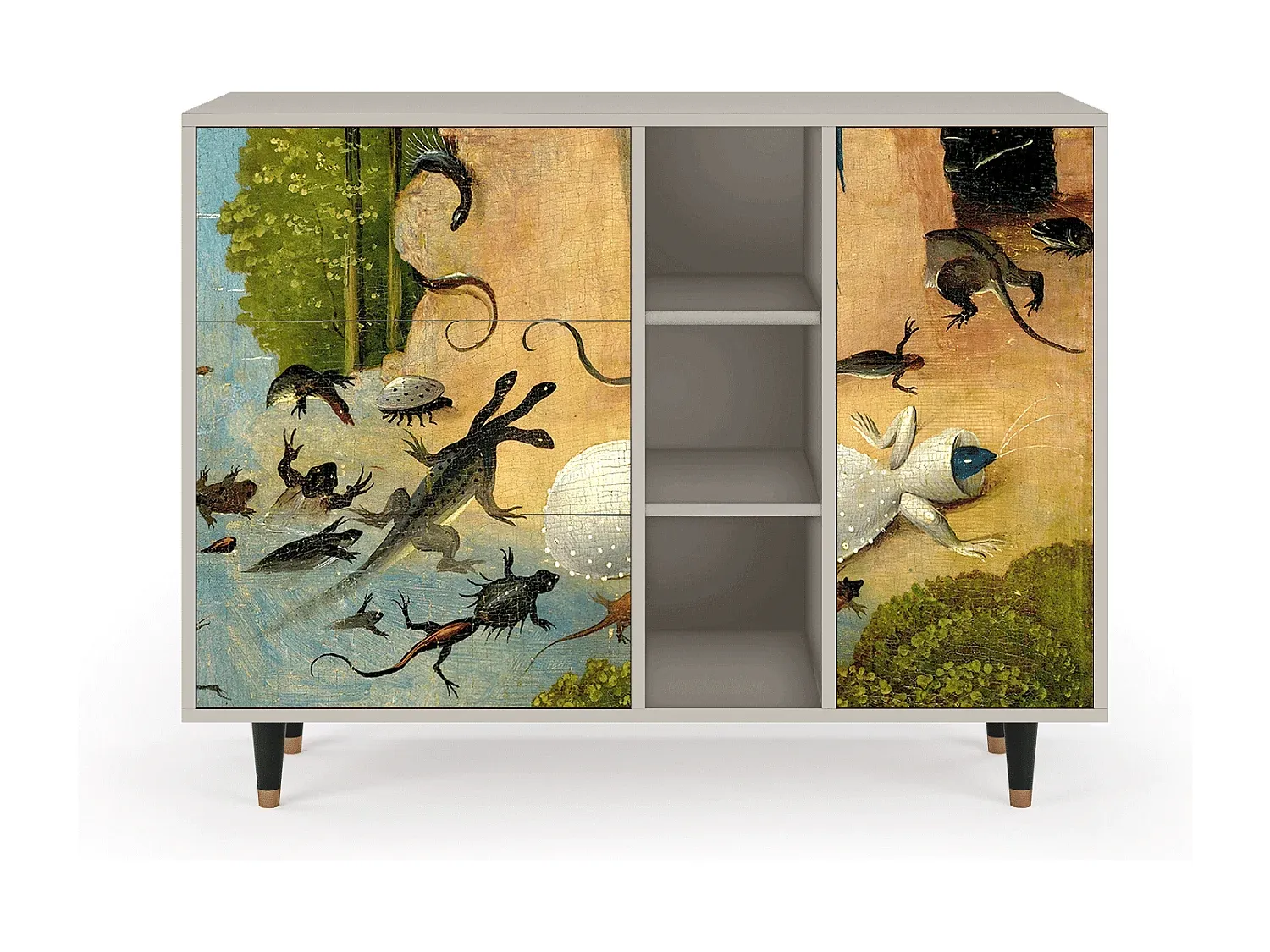 Moderner Beistellschrank aus Holz, sandfarben, 125x98x48 cm