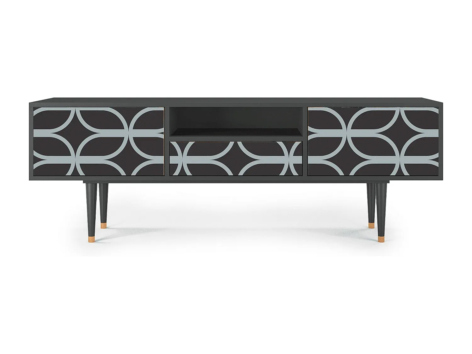 Moderne TV-Bank in Geflechtmuster Blau und Anthrazit, 170x59x41 cm