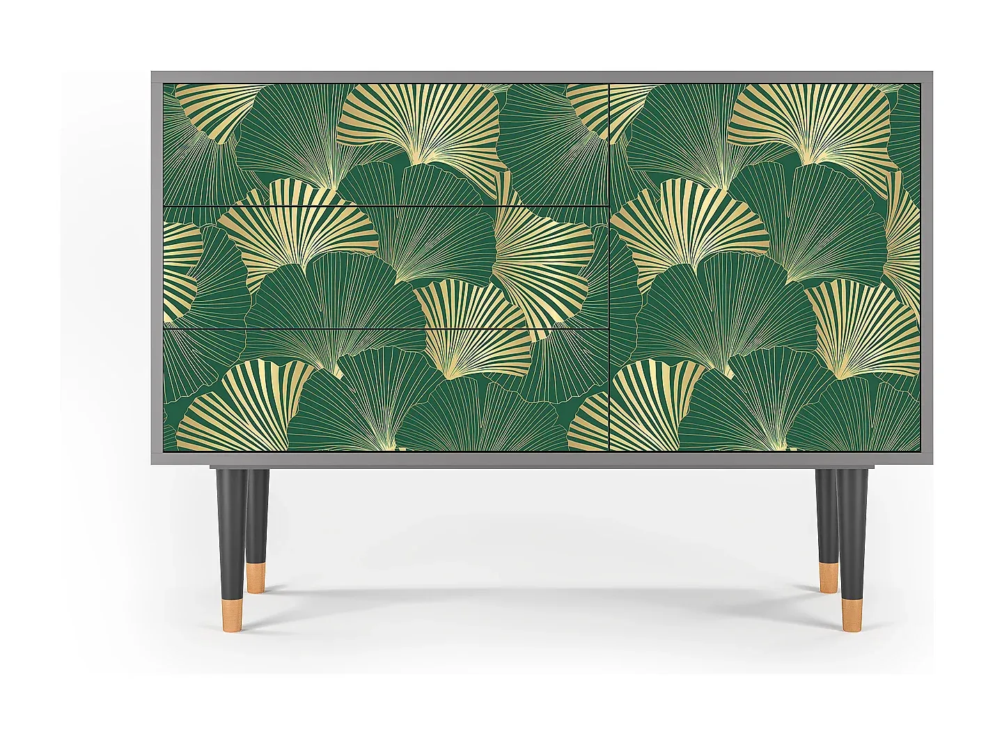 Elegantes Sideboard mit Ginkgo-Muster, Grau