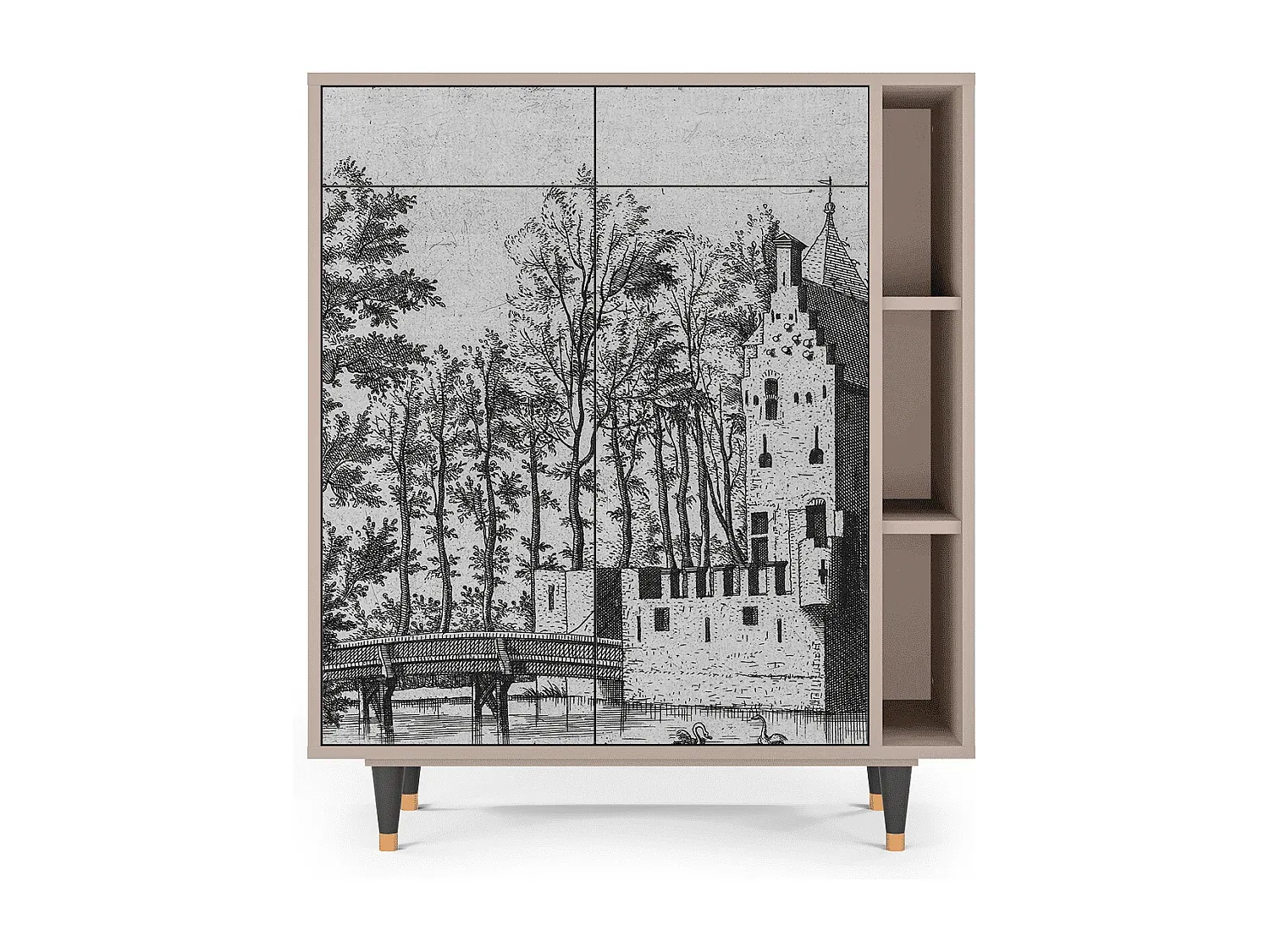 Moderner Sideboard mit Stauraum, Holzdekor, Creme