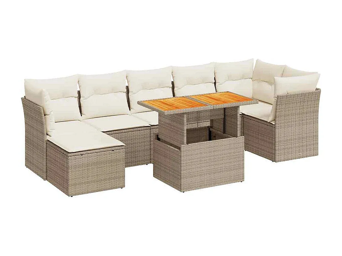 Komfortable Gartensofagarnitur aus Poly Rattan mit Kissen, Beige