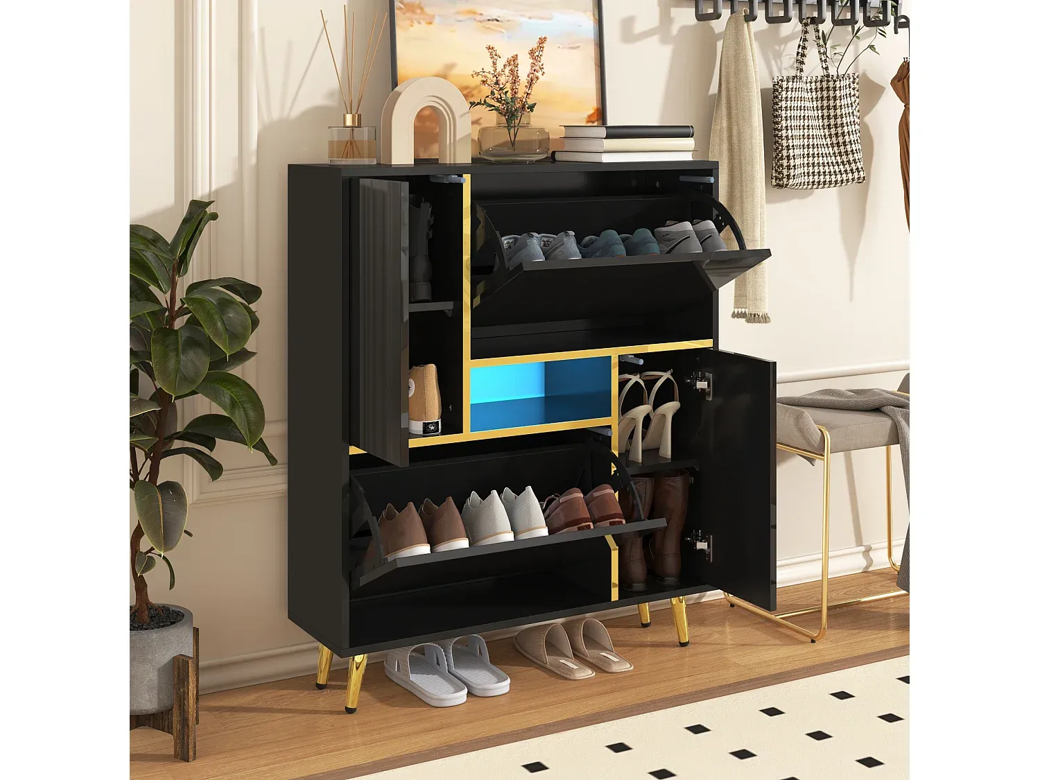 Moderner Schuhschrank mit LED-Beleuchtung und eleganten Beinen