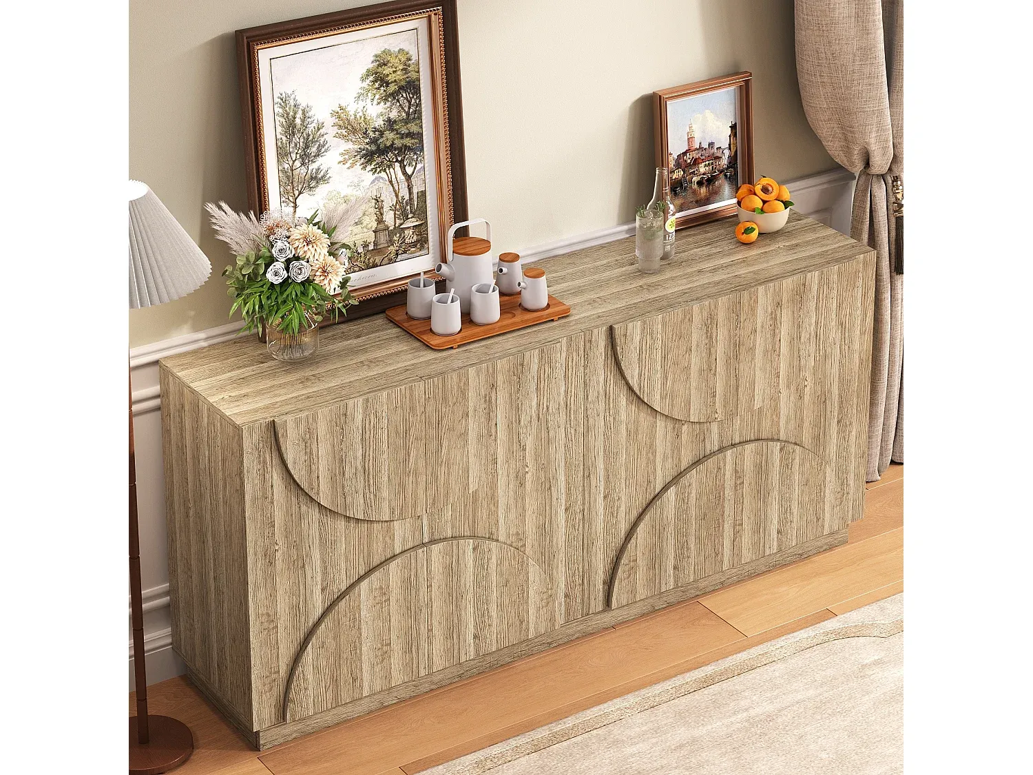Skandinavisches Sideboard mit 4 Türen, 160 x 40 x 80 cm, helles Holz