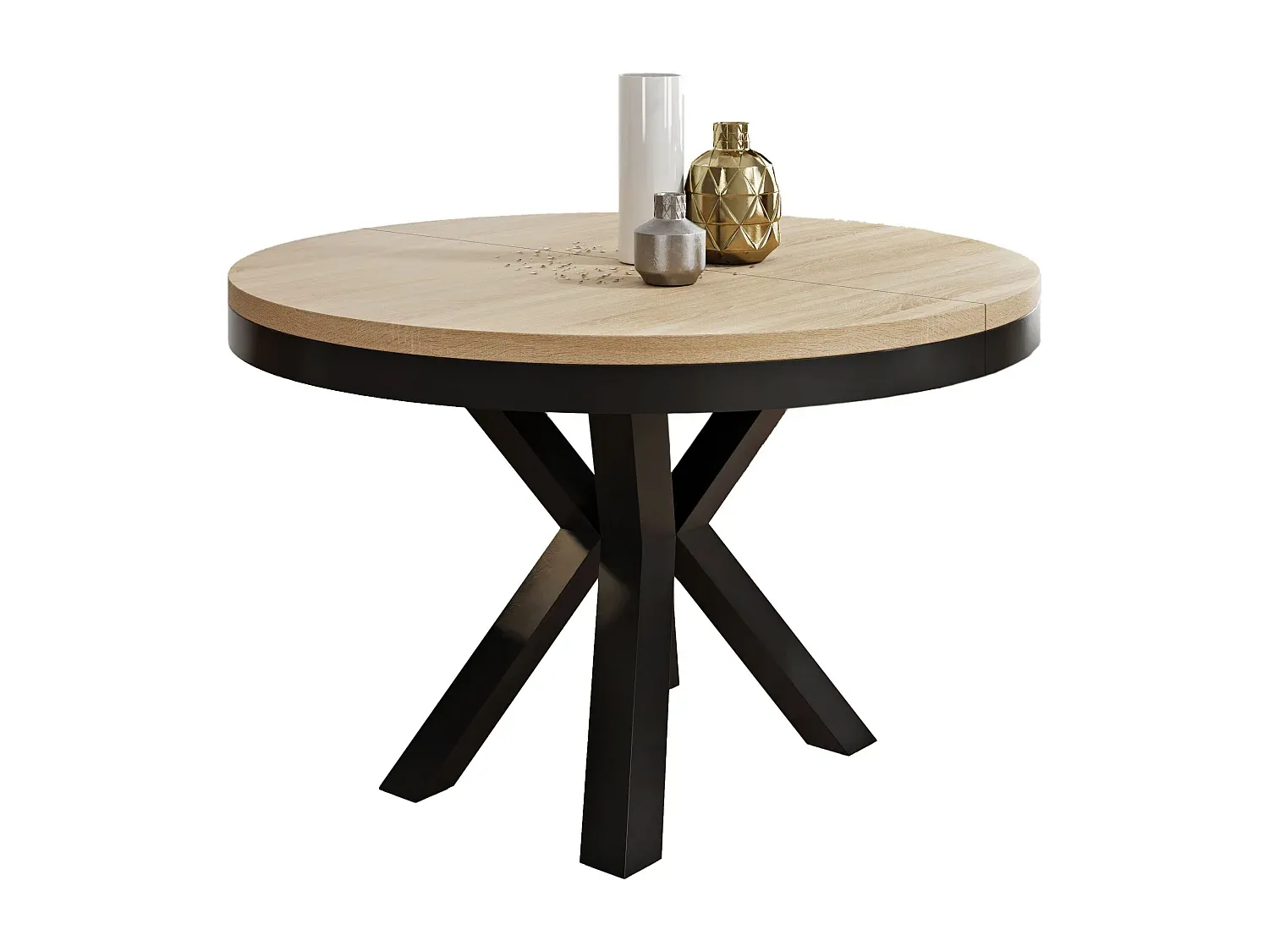 Ausziehbarer Esstisch im Industriestil mit Metallbeinen, platzsparend, Eiche Sonoma, 100 cm