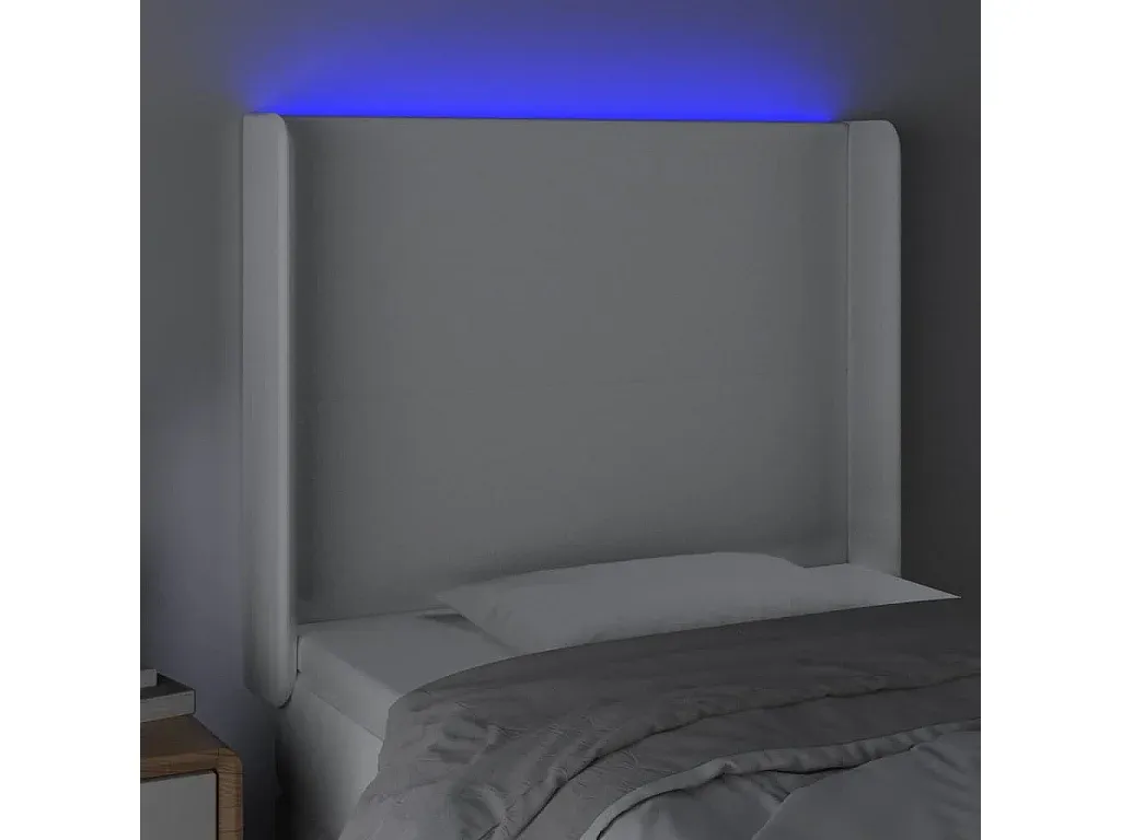 Verstellbares LED-Kopfteil aus Kunstleder, Weiß, 83x16x118/128 cm