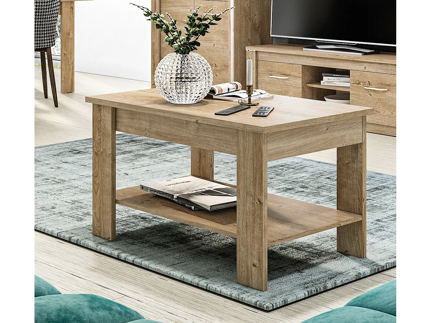 Moderner Couchtisch aus Eichenholz, 96 x 59 x 57 cm