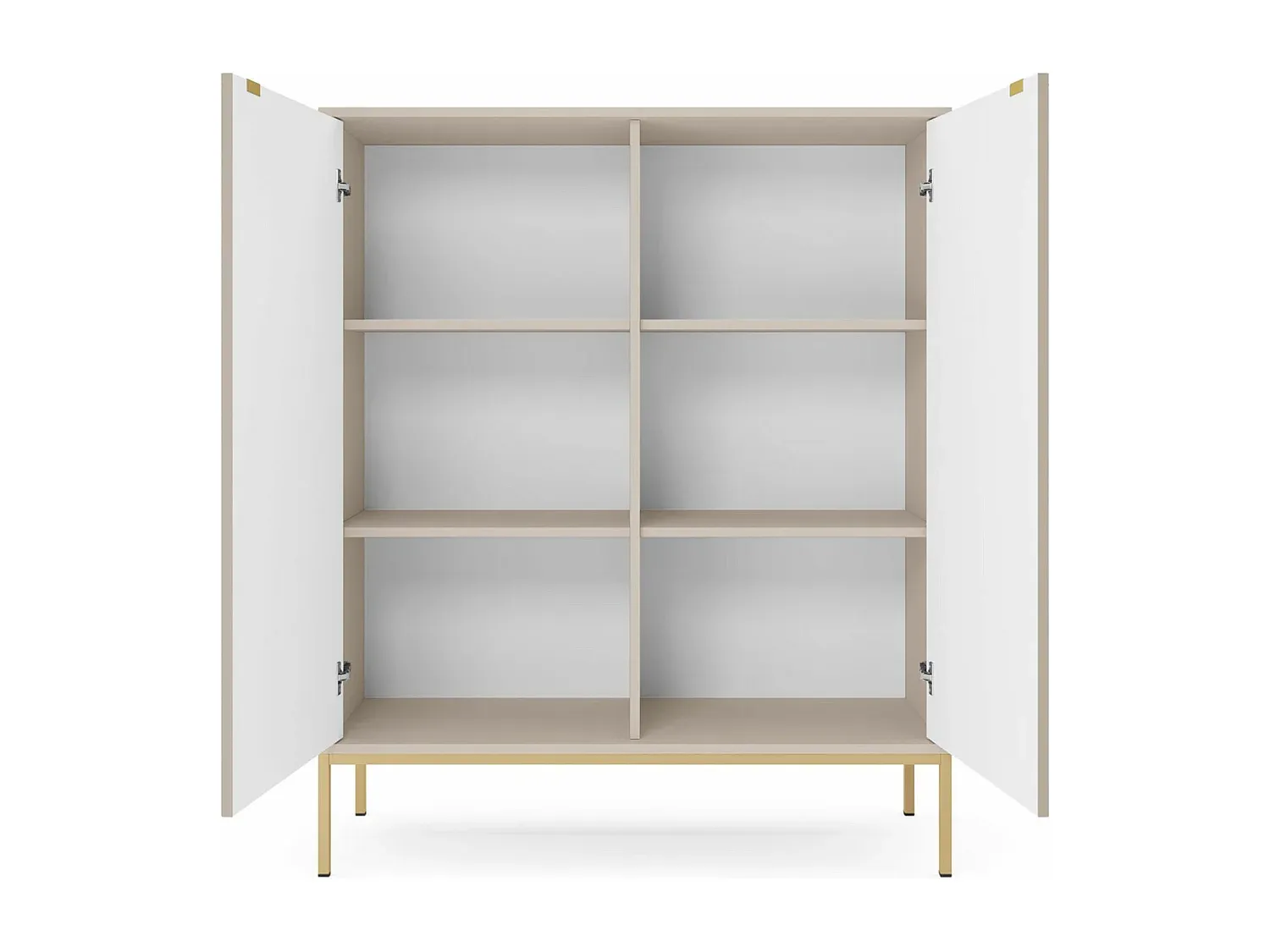 Modernes Highboard mit goldfarbenem Gestell, 2-türig, Greige