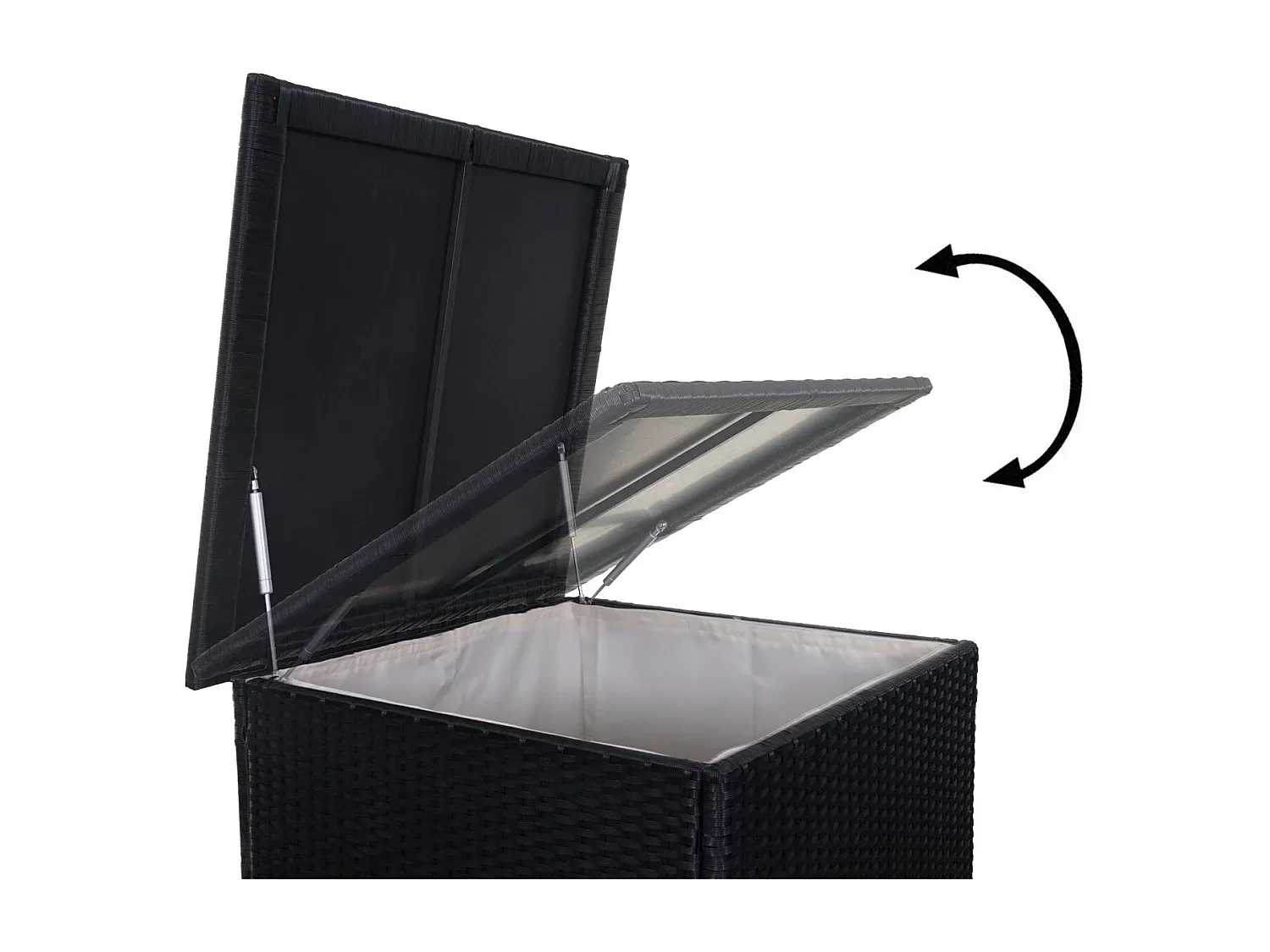 Gartenmöbelset mit Stauraum und dunkelgrauen Kissen