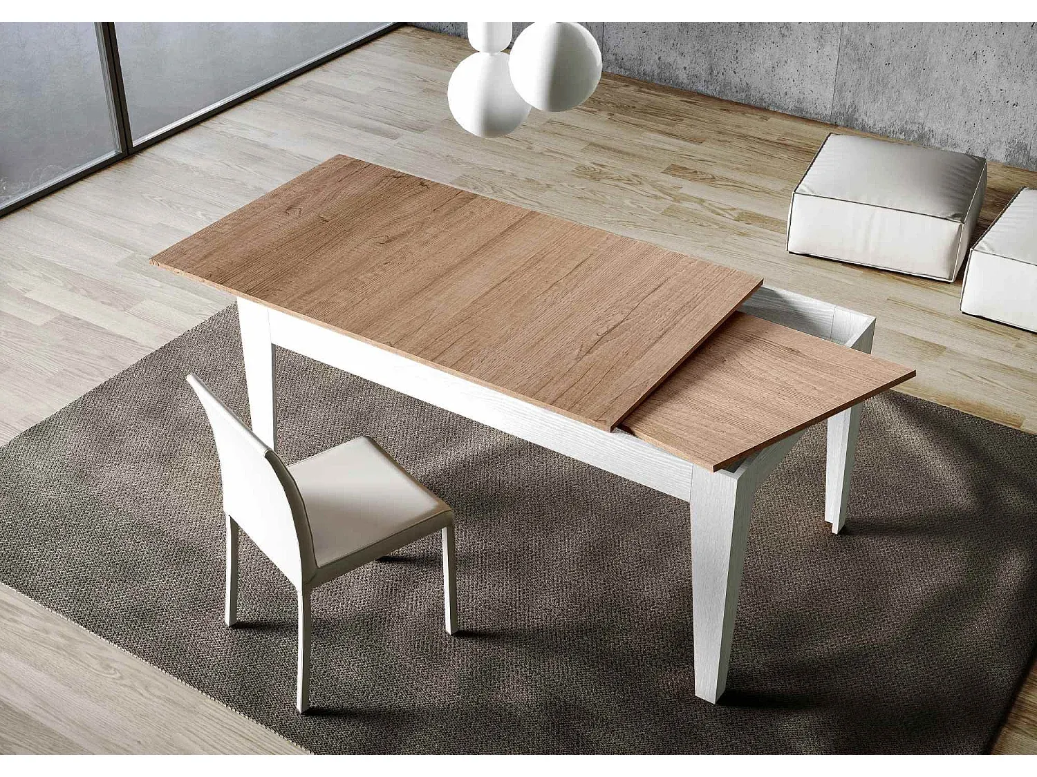 Verlängerbarer Tisch aus Eiche und Esche, 90x120/180 cm