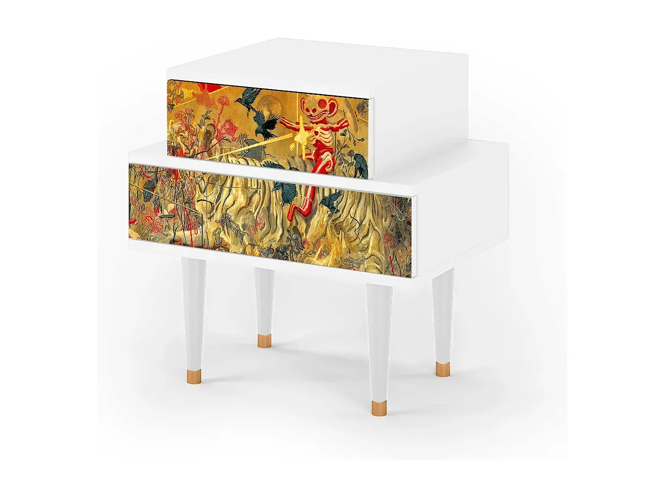 Moderner Nachttisch mit Kunstdesign, Weiß