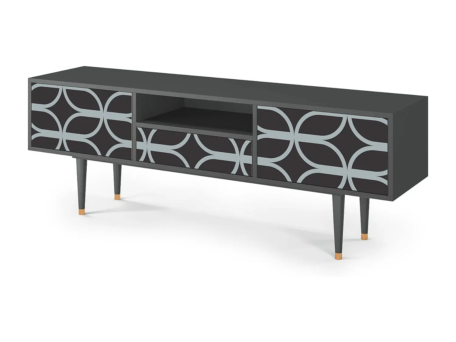 Moderne TV-Bank in Geflechtmuster Blau und Anthrazit, 170x59x41 cm