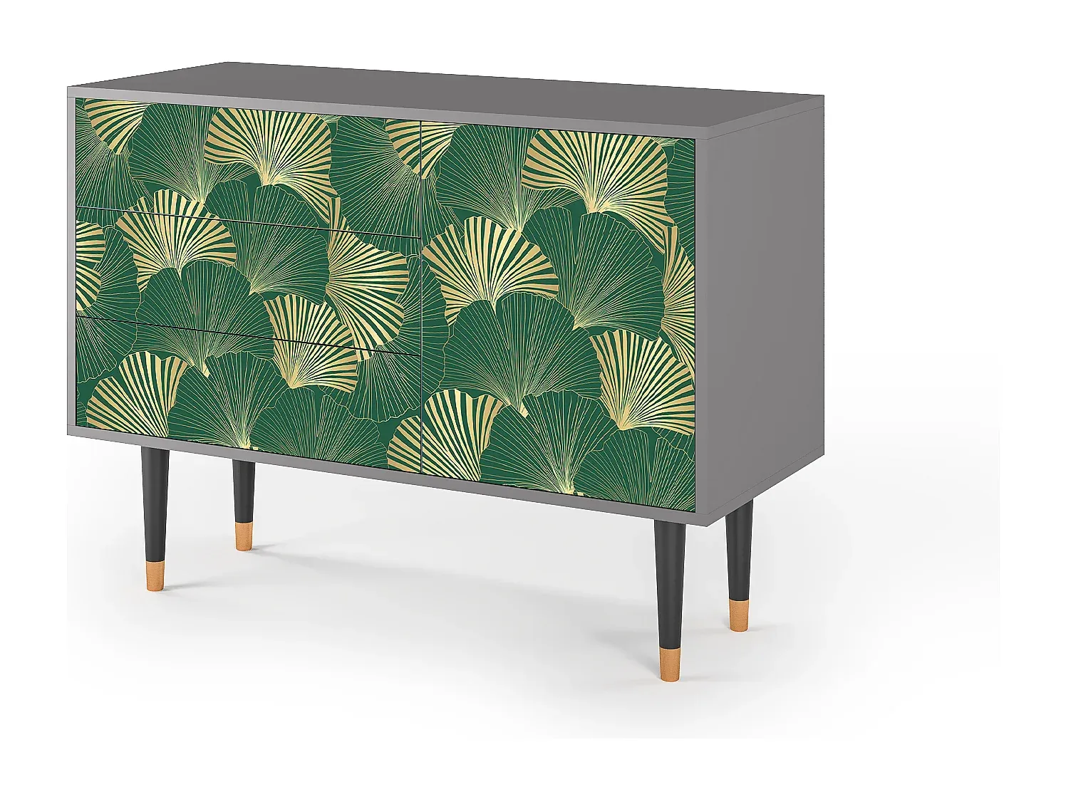 Elegantes Sideboard mit Ginkgo-Muster, Grau