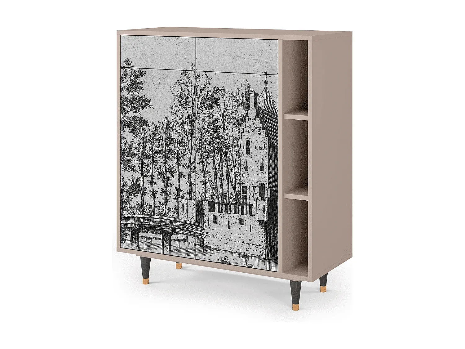 Moderner Sideboard mit Stauraum, Holzdekor, Creme