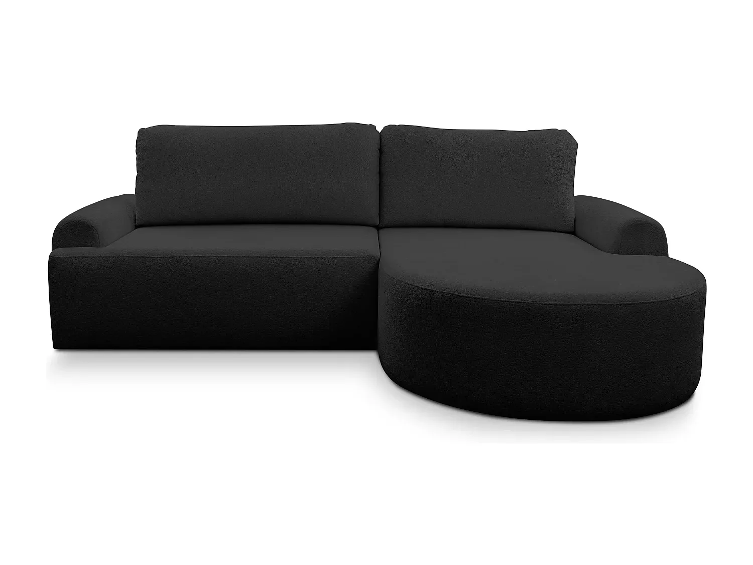 L-förmiges Sofa mit Schlaffunktion und Stauraum, Bouclé-Stoff, Schwarz, Ottomane rechts
