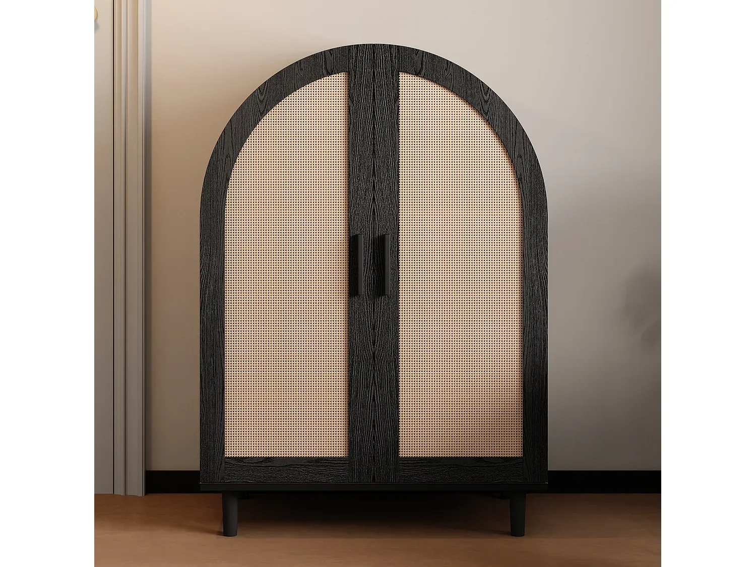 Holzschuhschrank mit Rattantüren und Einlegeböden für Flur