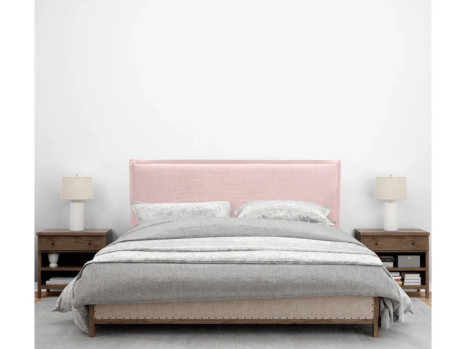 Kopfteil aus Naturleinen mit Paspelierung und Beinen 145x105cm - Rosa