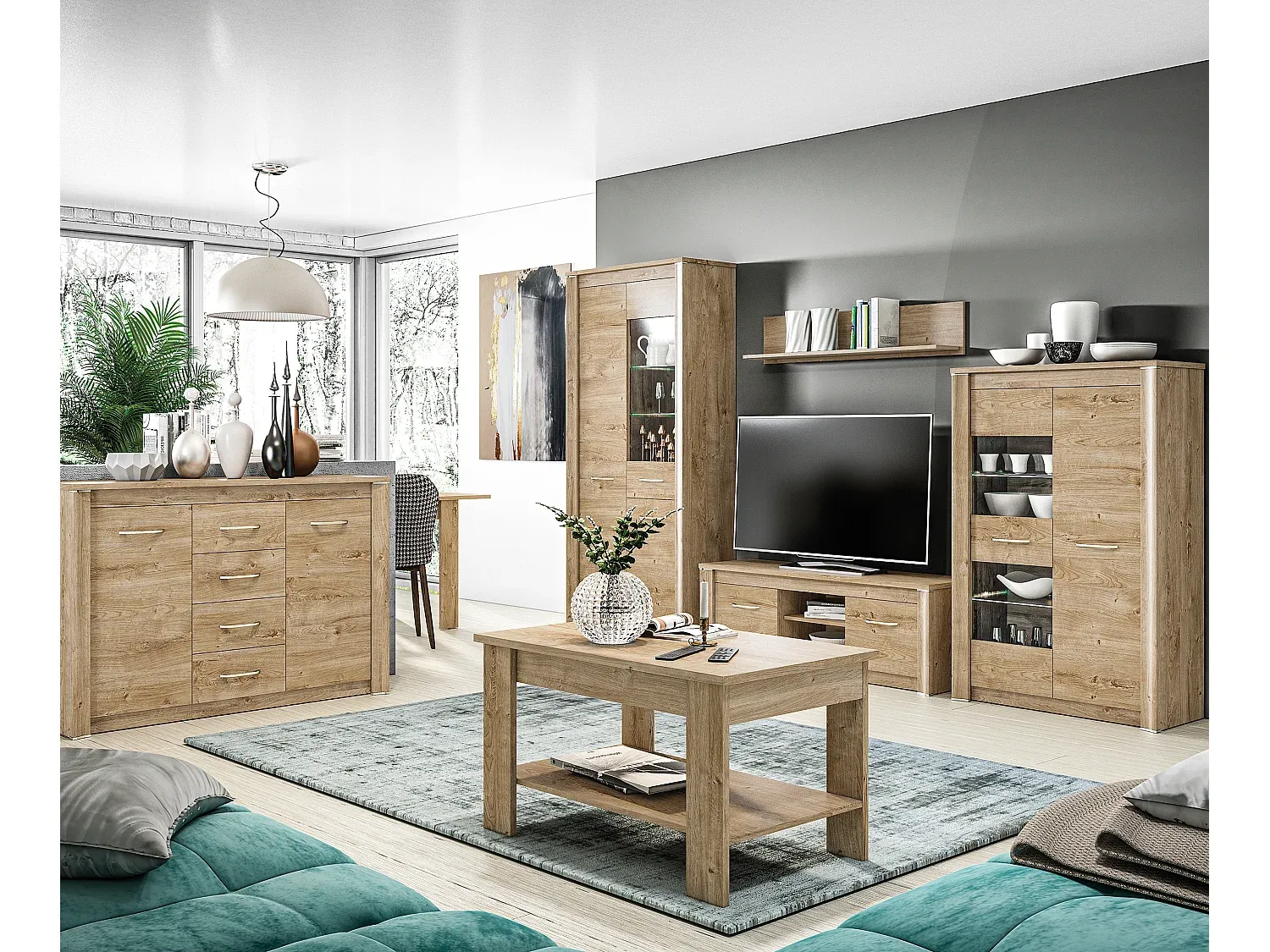 Moderner Couchtisch aus Eichenholz, 96 x 59 x 57 cm