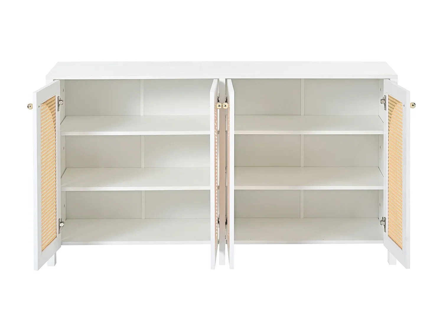 Elegantes Sideboard mit flexiblen Fächern und Rattantüren