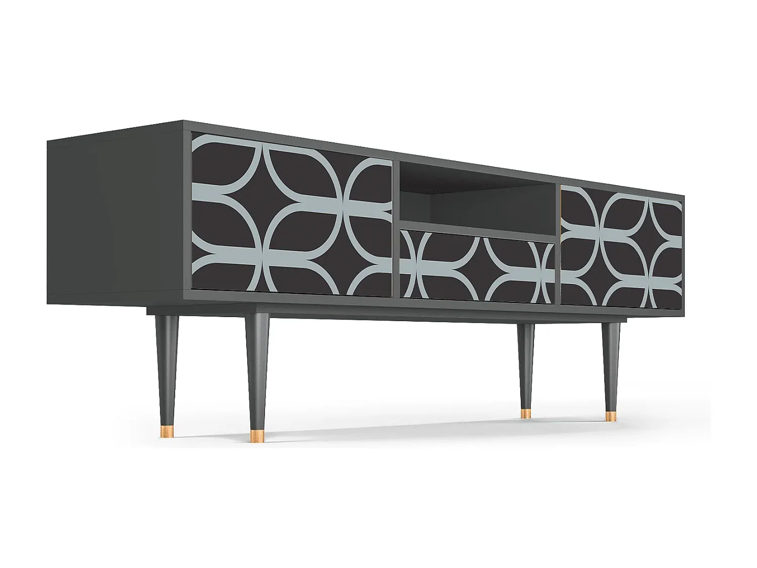 Moderne TV-Bank in Geflechtmuster Blau und Anthrazit, 170x59x41 cm