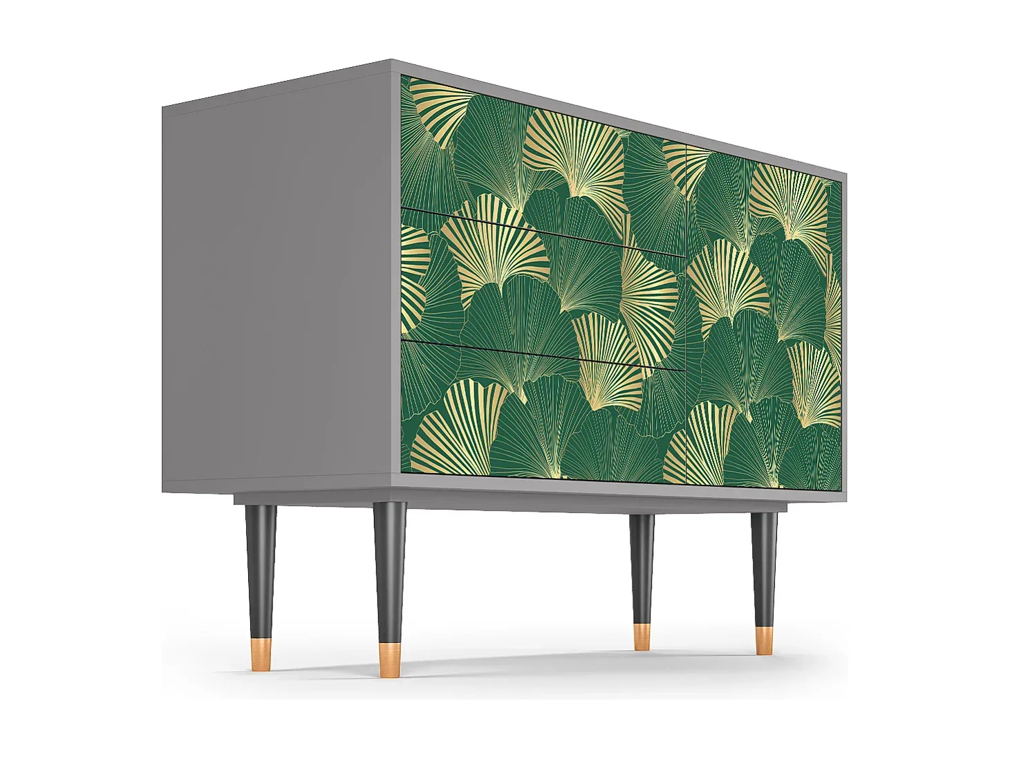 Elegantes Sideboard mit Ginkgo-Muster, Grau