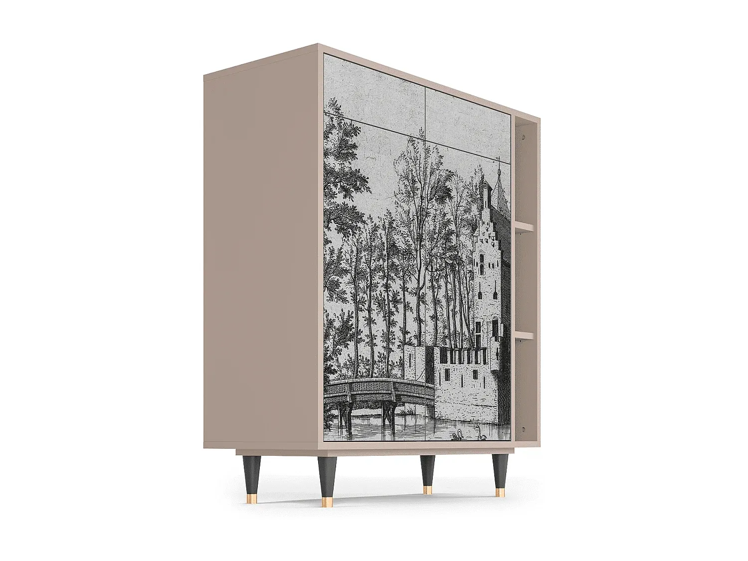 Moderner Sideboard mit Stauraum, Holzdekor, Creme