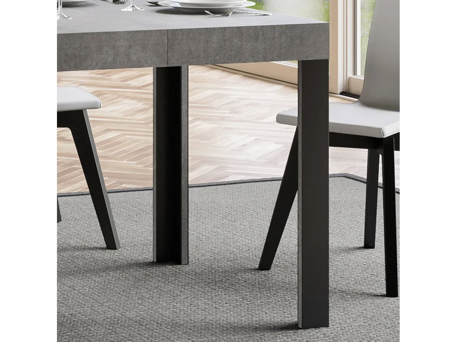 Moderner Ausziehtisch mit Zementoptik