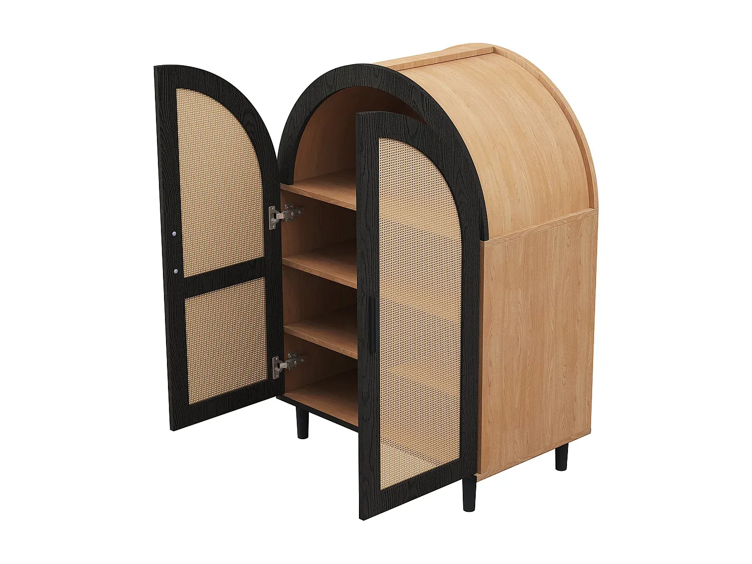 Holzschuhschrank mit Rattantüren und Einlegeböden für Flur