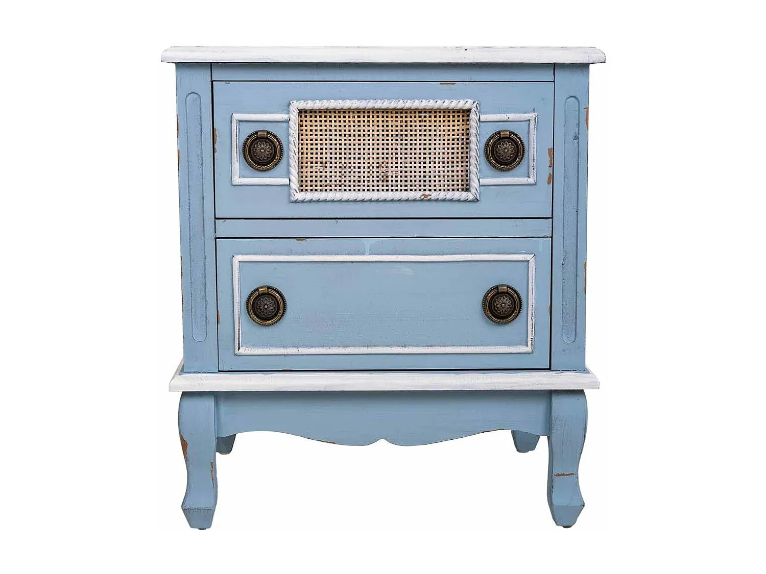 Holznachttisch in Blau mit Schubladen
