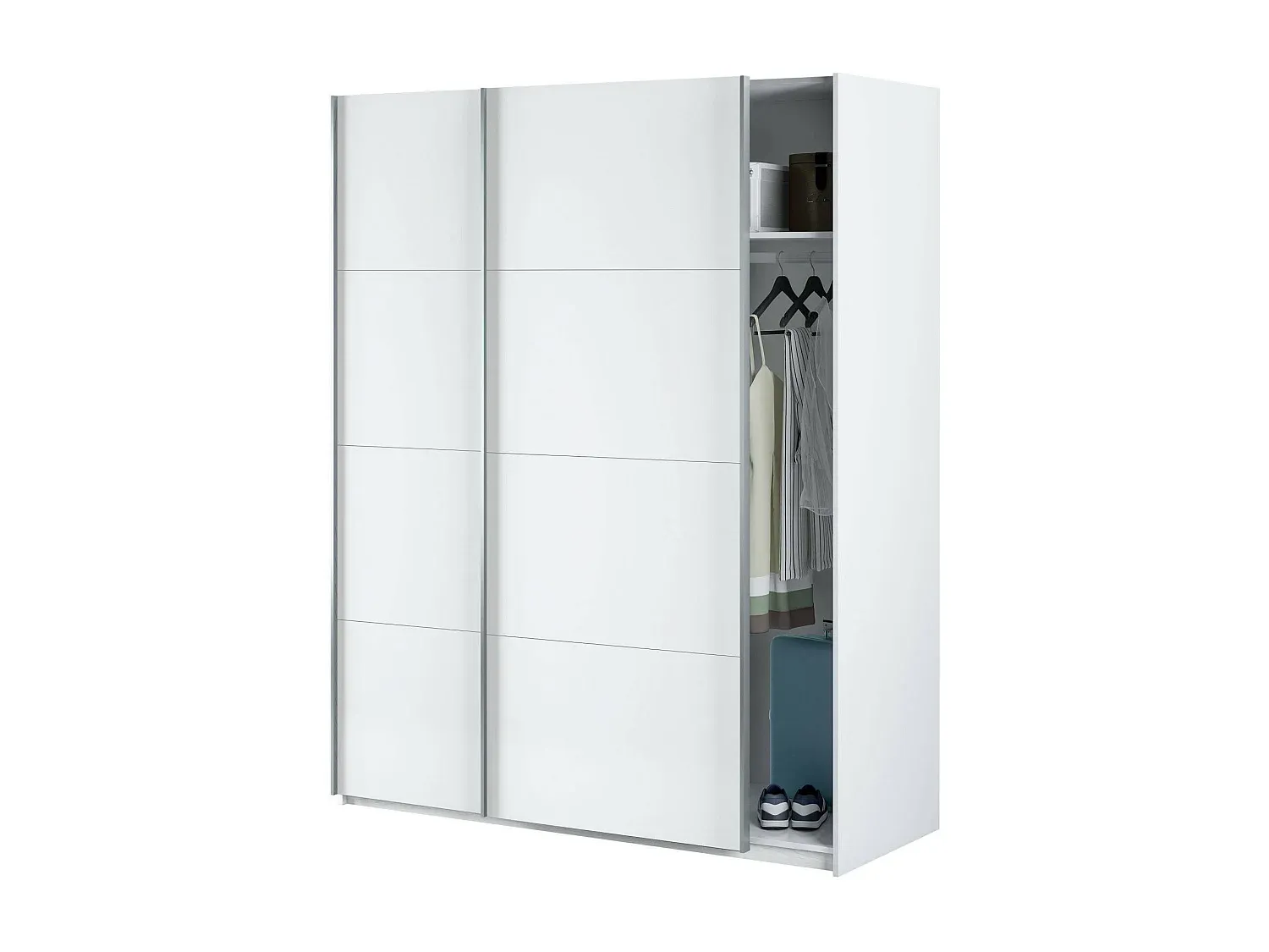Schlafzimmerschrank mit Schiebetüren, Kleiderstange und Einlegeböden, Weiß, 150x60x200 cm