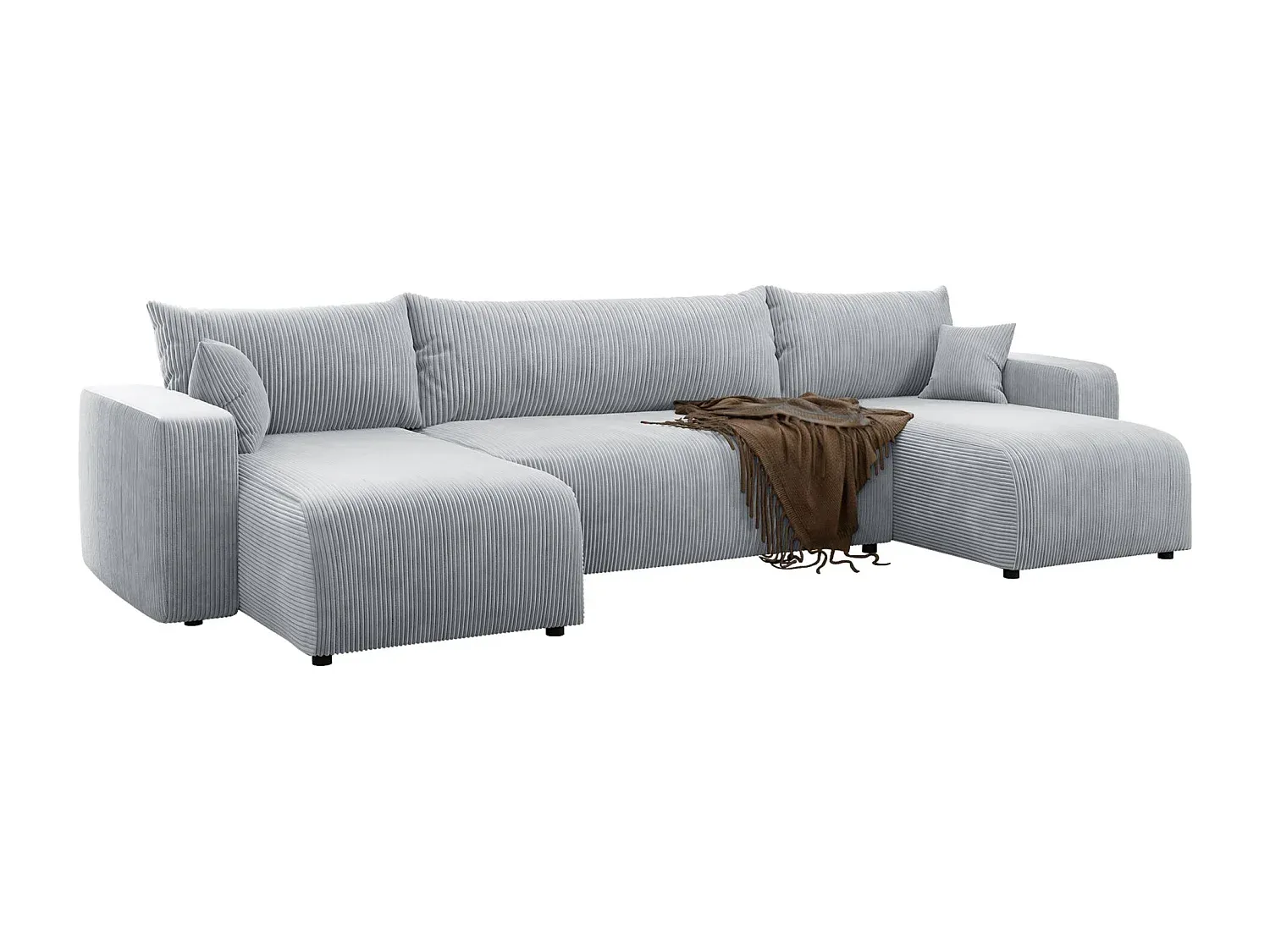 Große Ecksofa mit Bettfunktion und Stauraum in Hellgrau