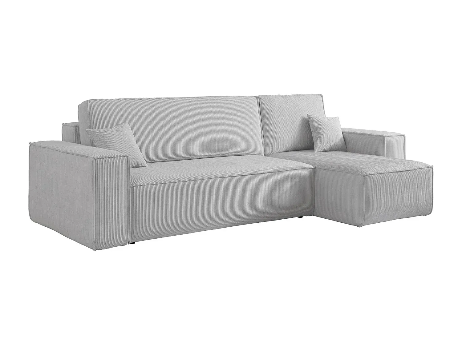 Ecksofa mit Schlaffunktion und Cordbezug in Hellgrau