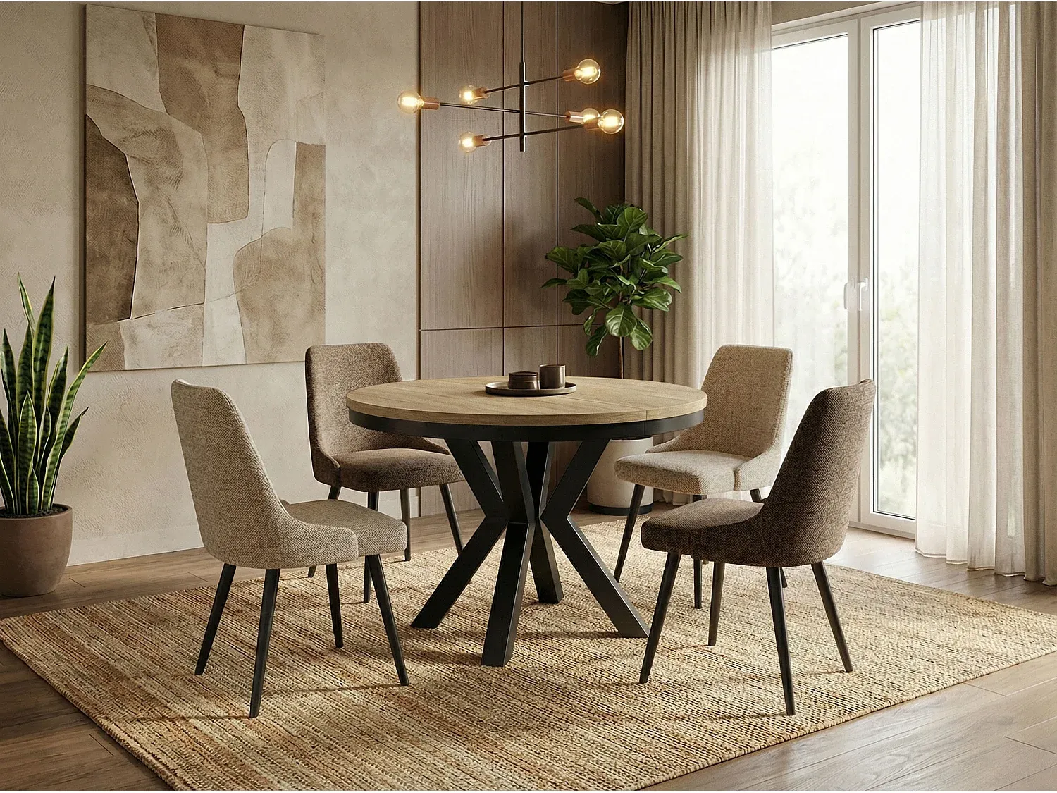 Ausziehbarer Esstisch im Industriestil mit Metallbeinen, platzsparend, Eiche Sonoma, 100 cm