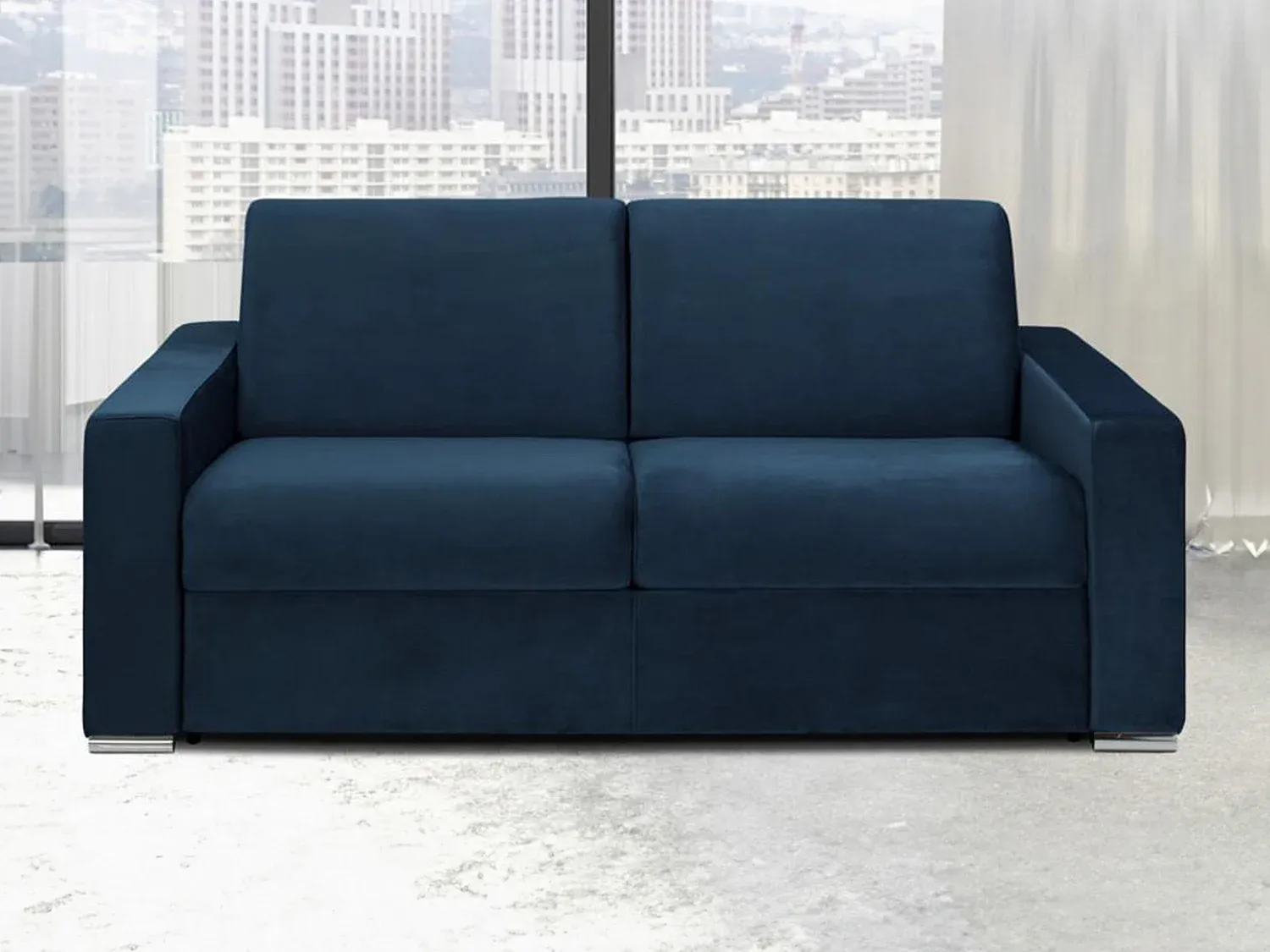 Elegantes 3-Sitzer Schlafsofa aus Samt in Dunkelblau