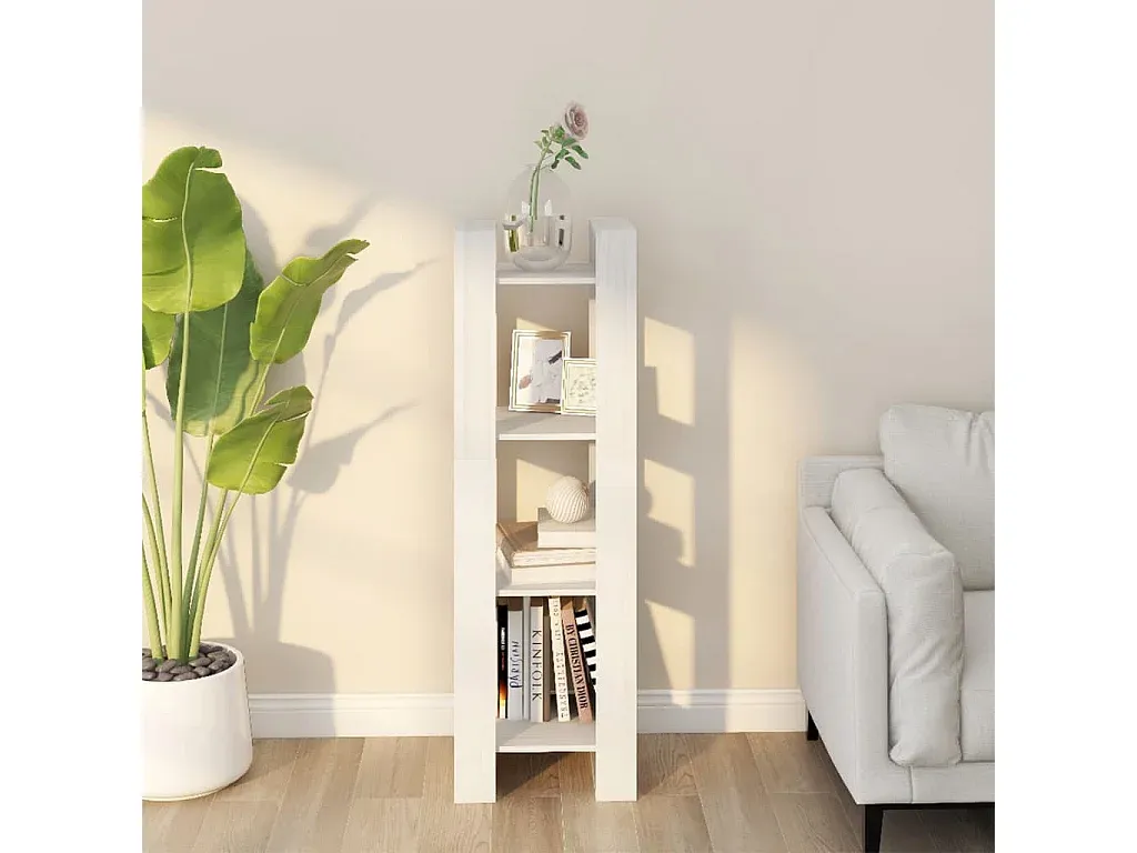 Raumteiler Regal Weiß, 41x35x125 cm, Massivholz Kiefer