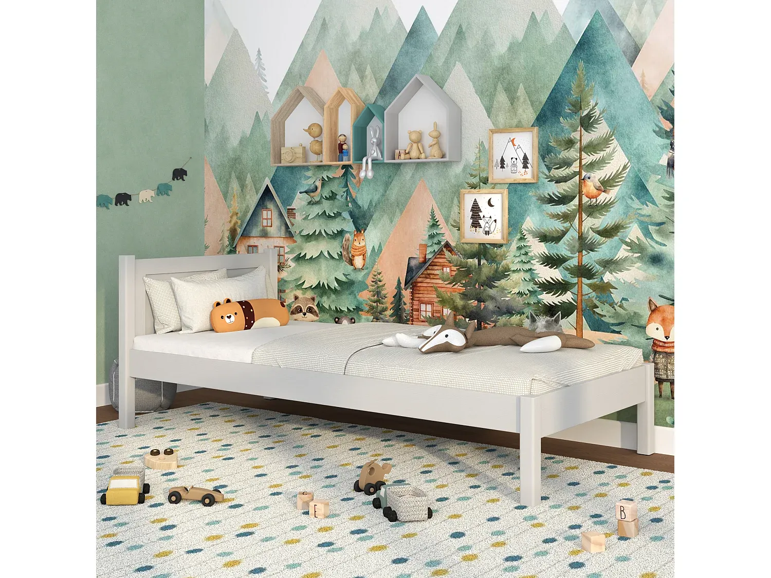 Einfaches Holzbett Grau 100x180 cm