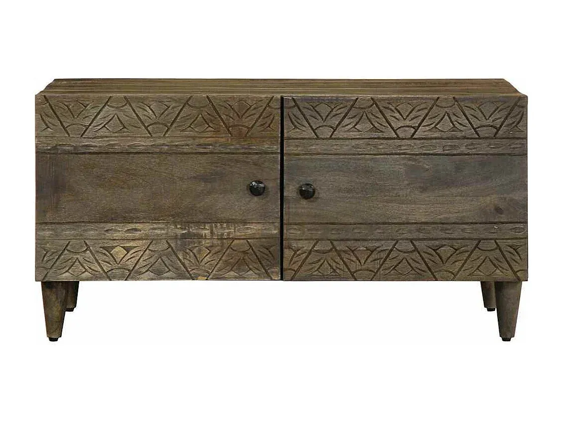 Moderner Wohnzimmertisch aus Mangoholz, Hellgrau