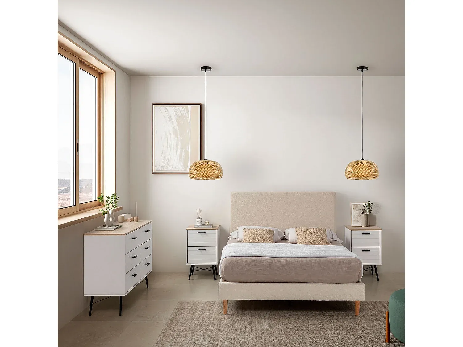 Bequemes Polsterbett mit Kopfteil 140x190 cm Beige