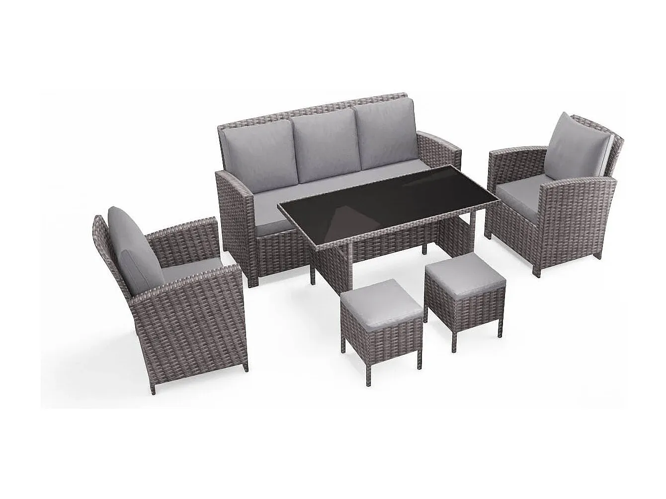 Gartenmöbel-Set aus Polyrattan, 7-teilig, hellgrau