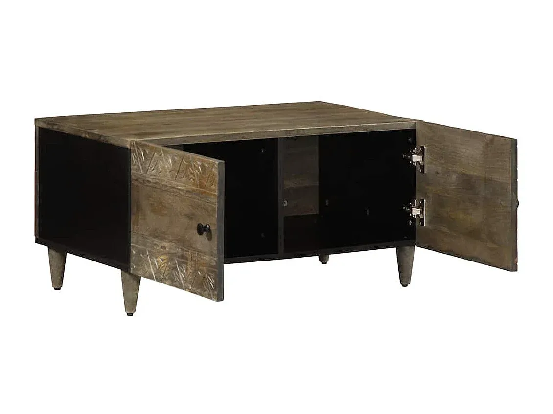 Moderner Wohnzimmertisch aus Mangoholz, Hellgrau