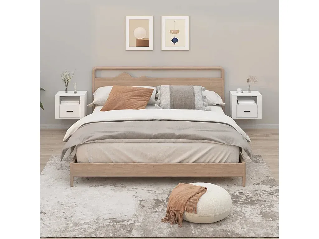 Set aus 2 Wand-Nachttischen Hochglanz Weiß, 50x36x40 cm