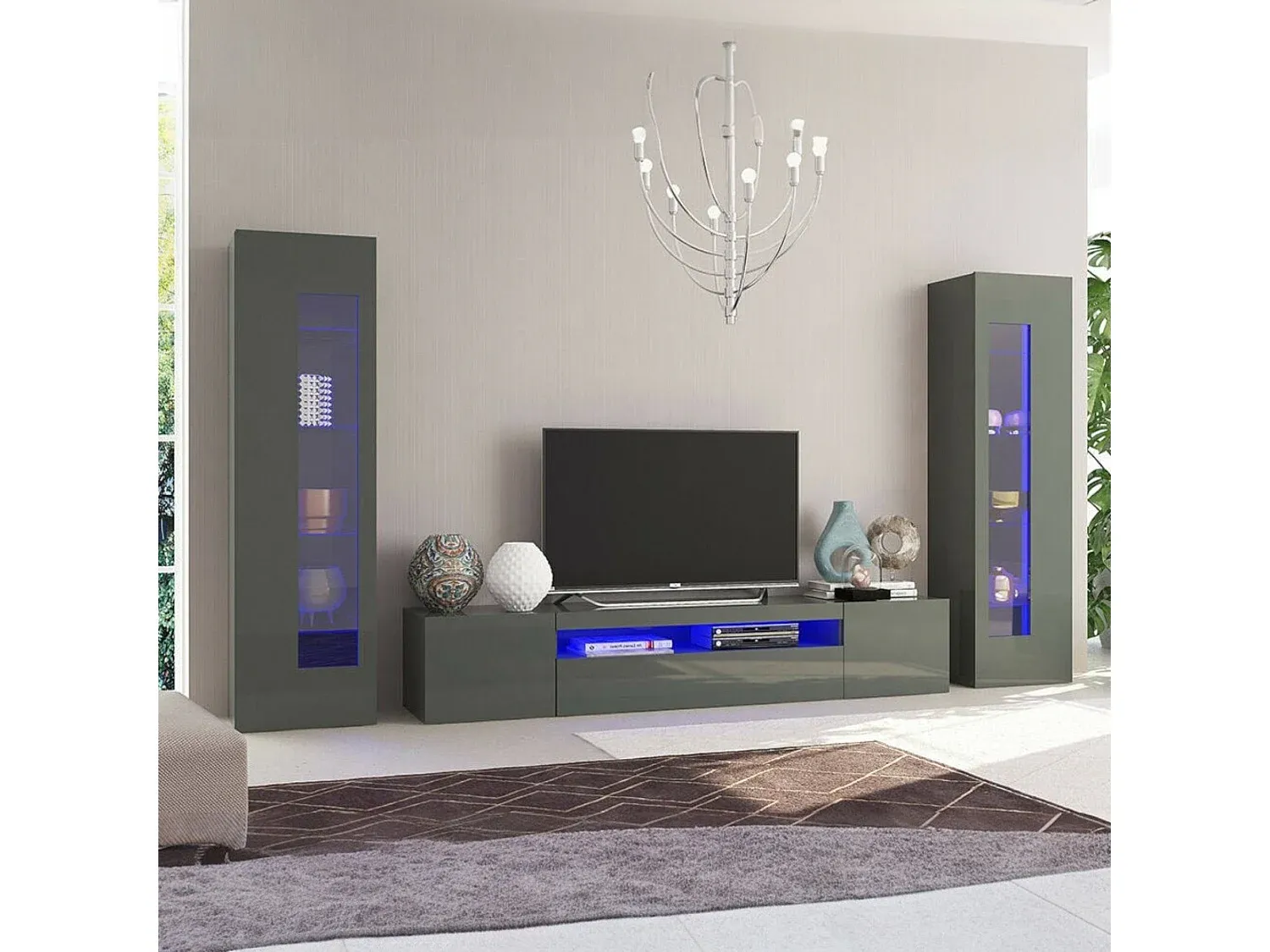 Anthrazit glänzender TV-Ständer für Wohnzimmer