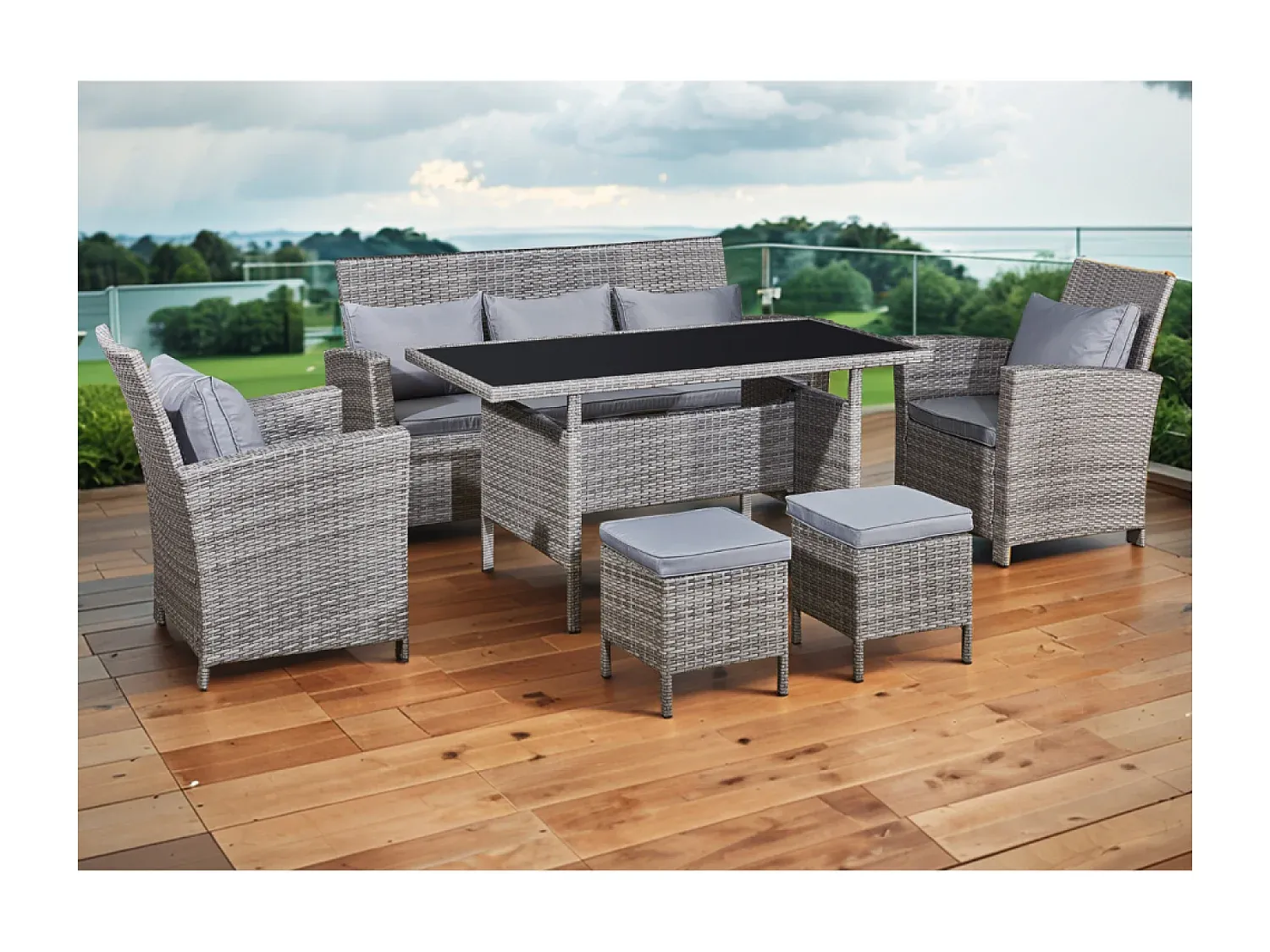 Gartenmöbel-Set aus Polyrattan, 7-teilig, hellgrau