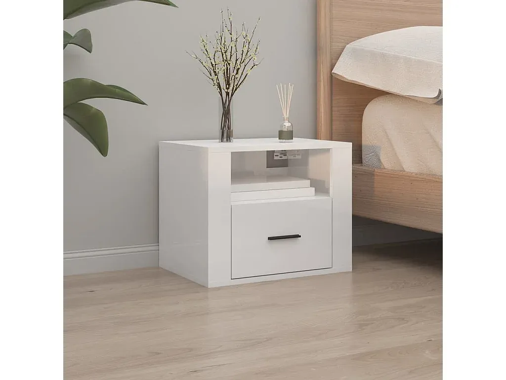 Set aus 2 Wand-Nachttischen Hochglanz Weiß, 50x36x40 cm