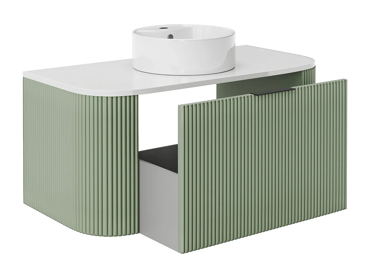 Gestreiftes Badezimmermöbel mit Aufsatzbecken - Mattgrün - 100 cm