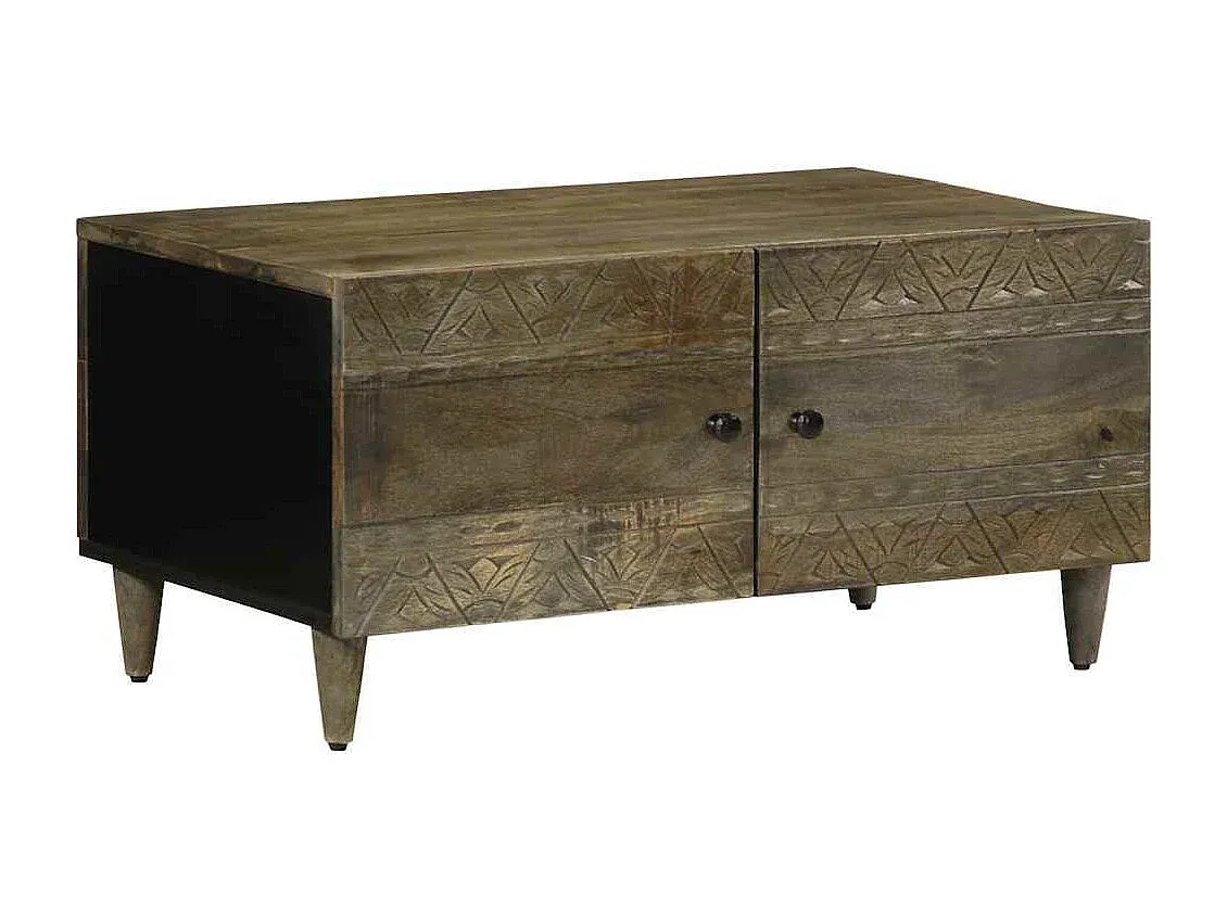 Moderner Wohnzimmertisch aus Mangoholz, Hellgrau