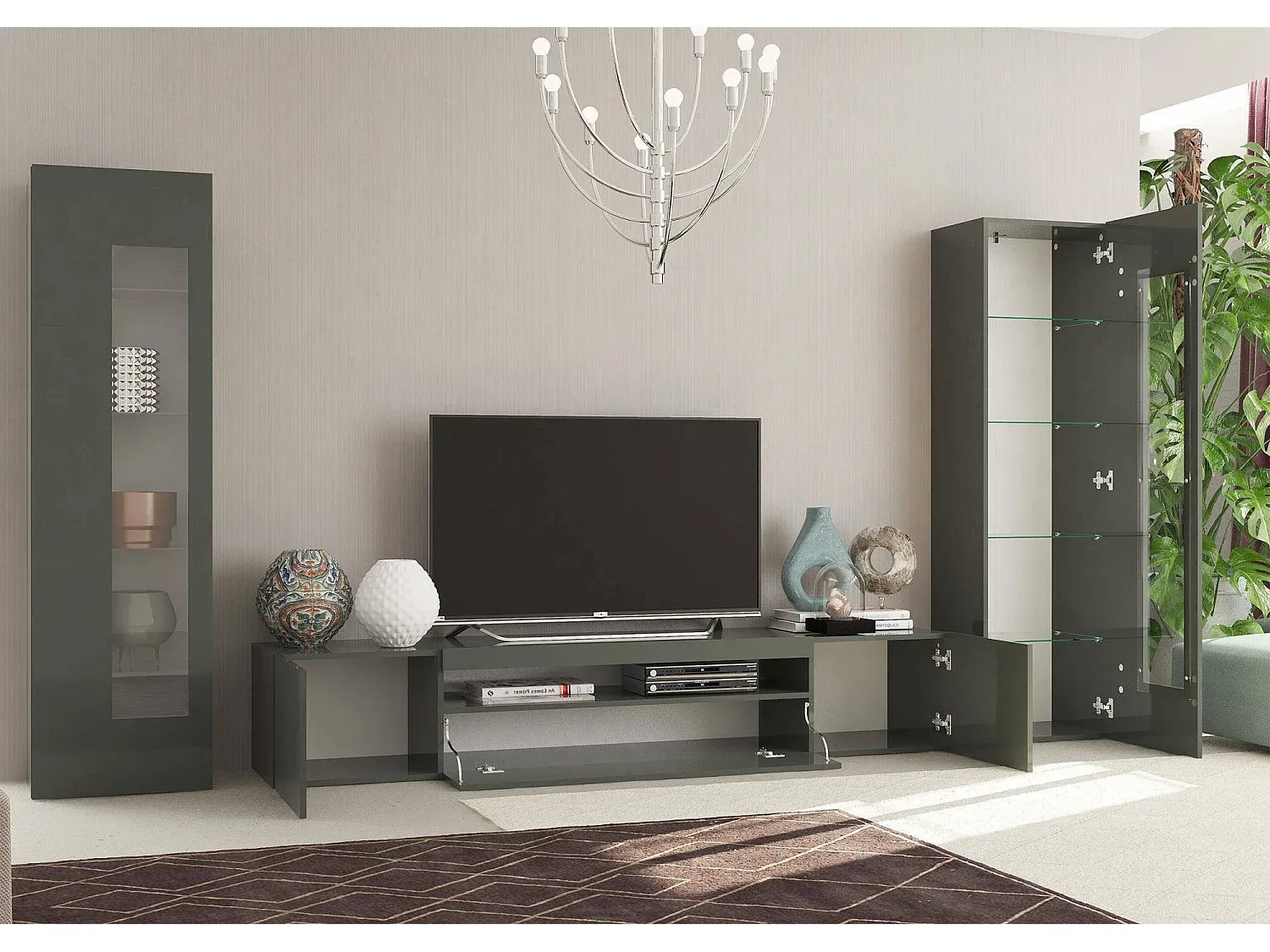 Anthrazit glänzender TV-Ständer für Wohnzimmer