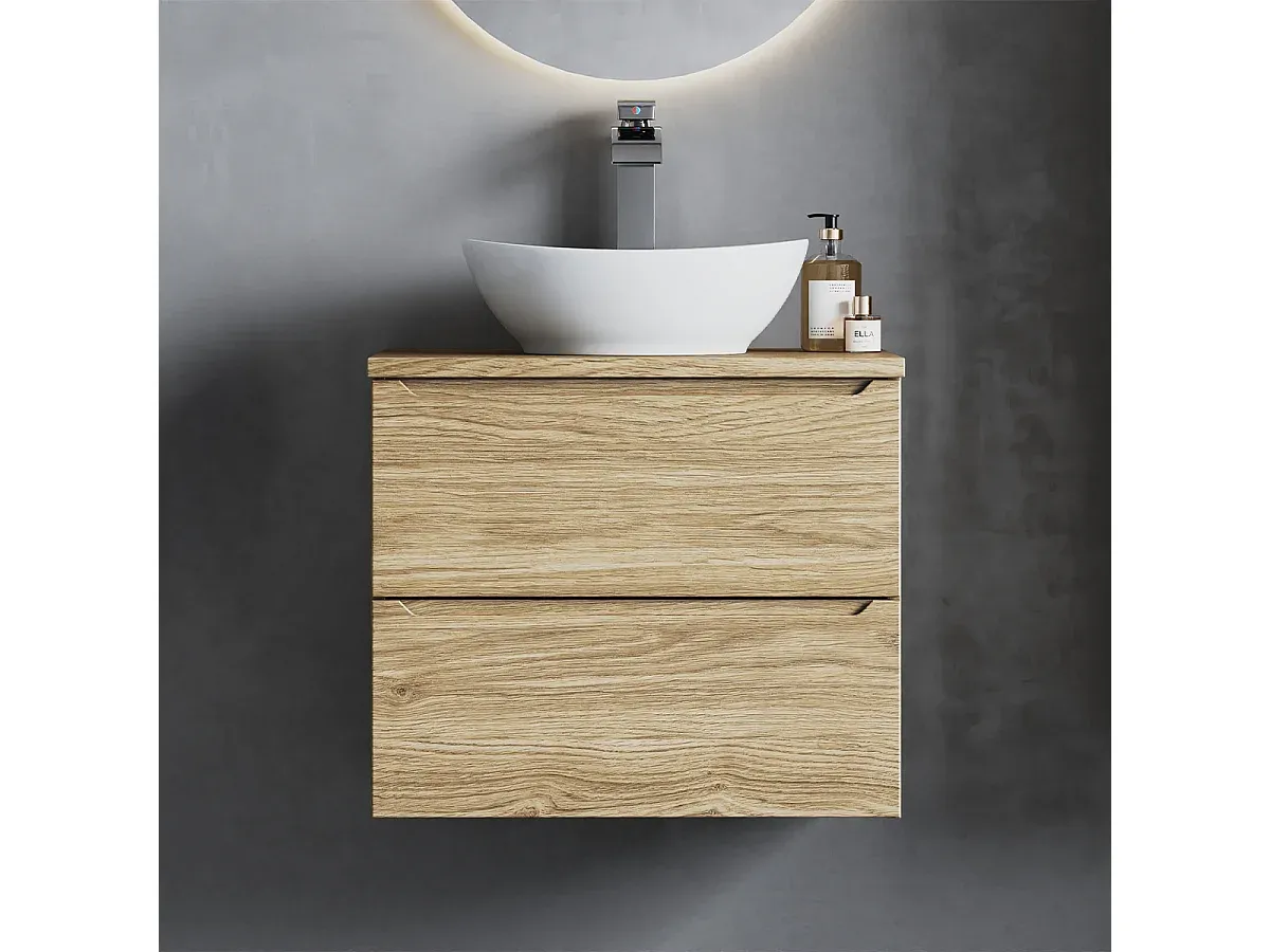 Badezimmerschrank mit Eichenholzplatte, 60 cm