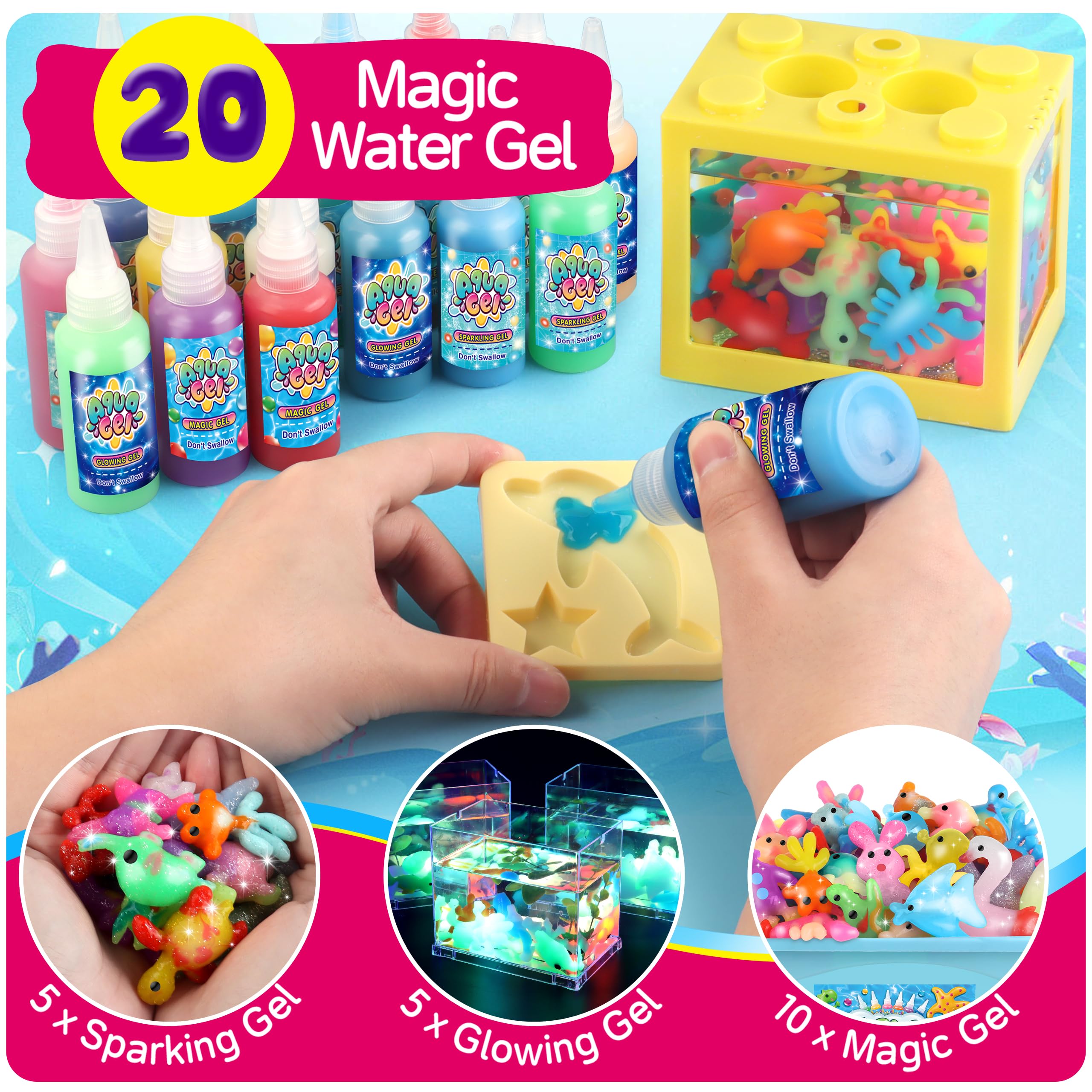 wookidel Magic Water Elf Toy Kit, Aqua Fairy Water Gel Kit with 20PCS Magic Gels and Animal Molds, Gift for Christmas, Easter, Birthday,Creative Art Craft Kits for Girls Boys 6 7 8 9 10 Year Old