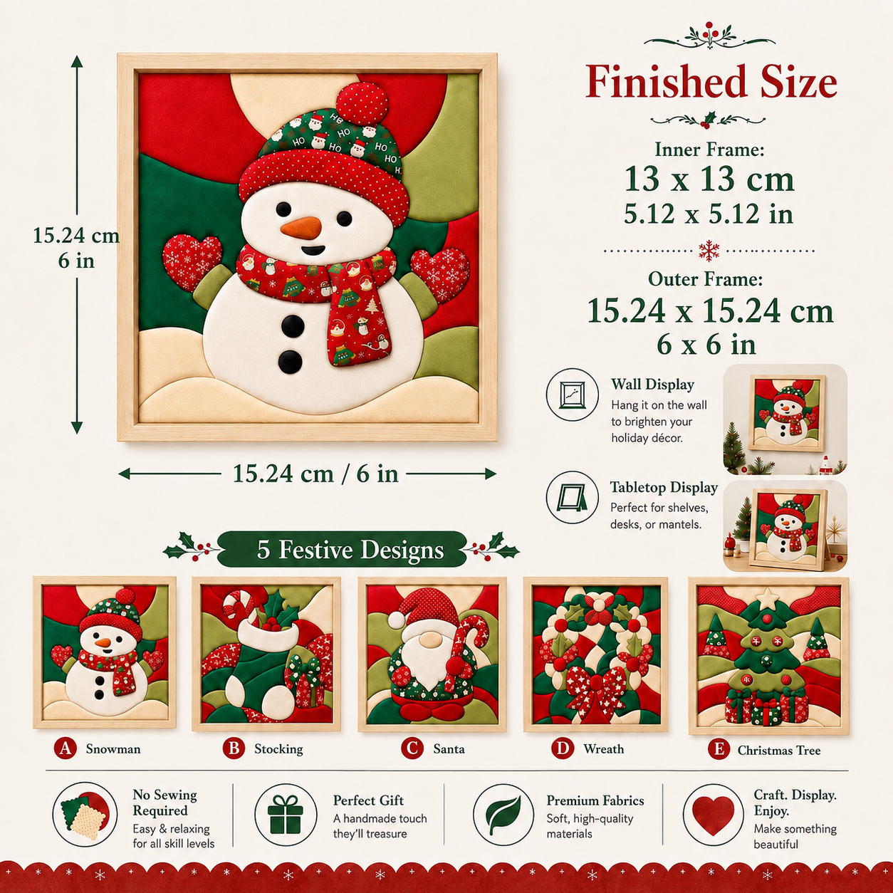 Kinusaiga Christmas No-Sew Fabric Art Kit for Adults